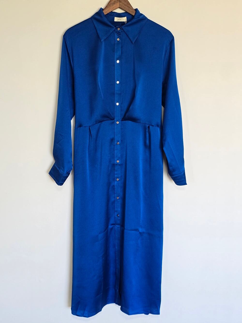 Gottex Cobalt Blue Belted Button Front Midi Shirt Dress NWT Size L